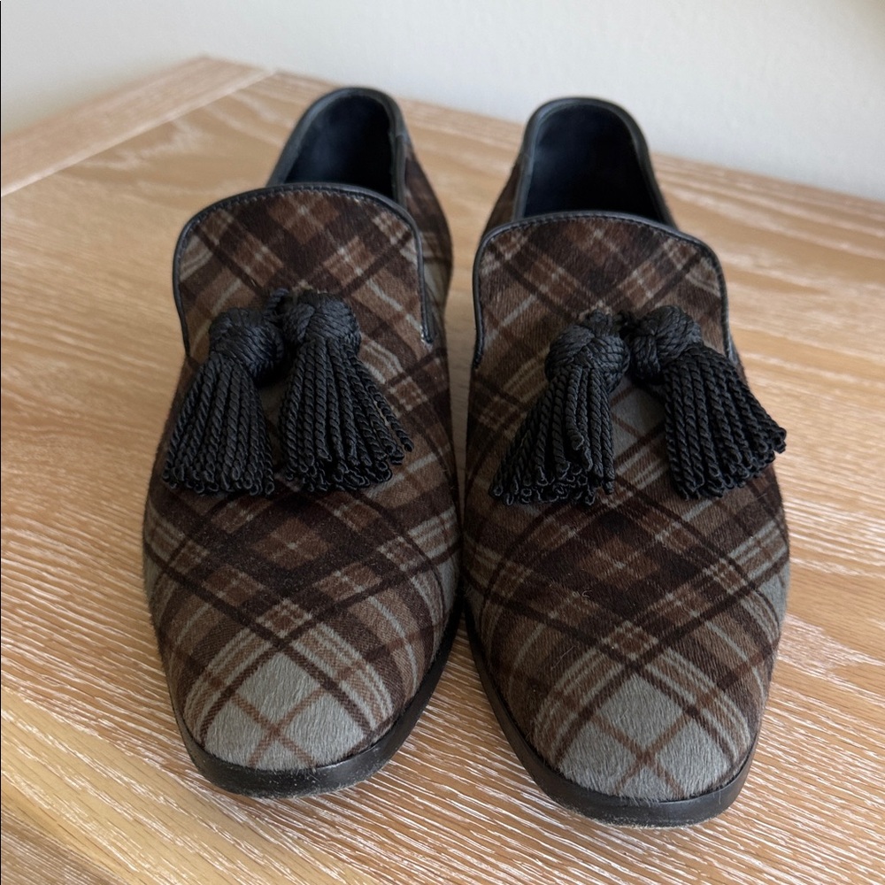 Jimmy Choo Plaid Piny Hair Tassel Loafers for Men